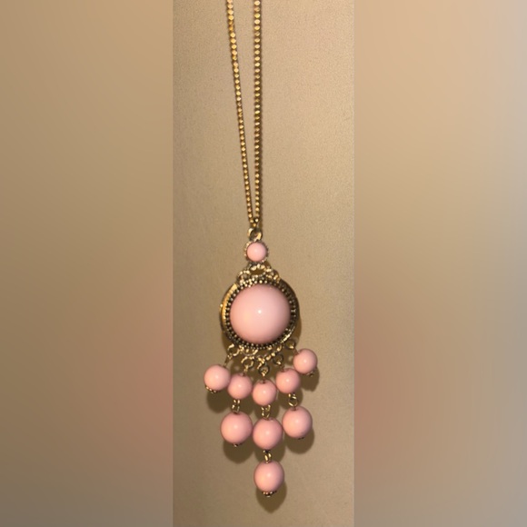 J. Crew Jewelry - J crew Long Peach/Lt. Coral Bubble Stone/Beaded Gold Necklace